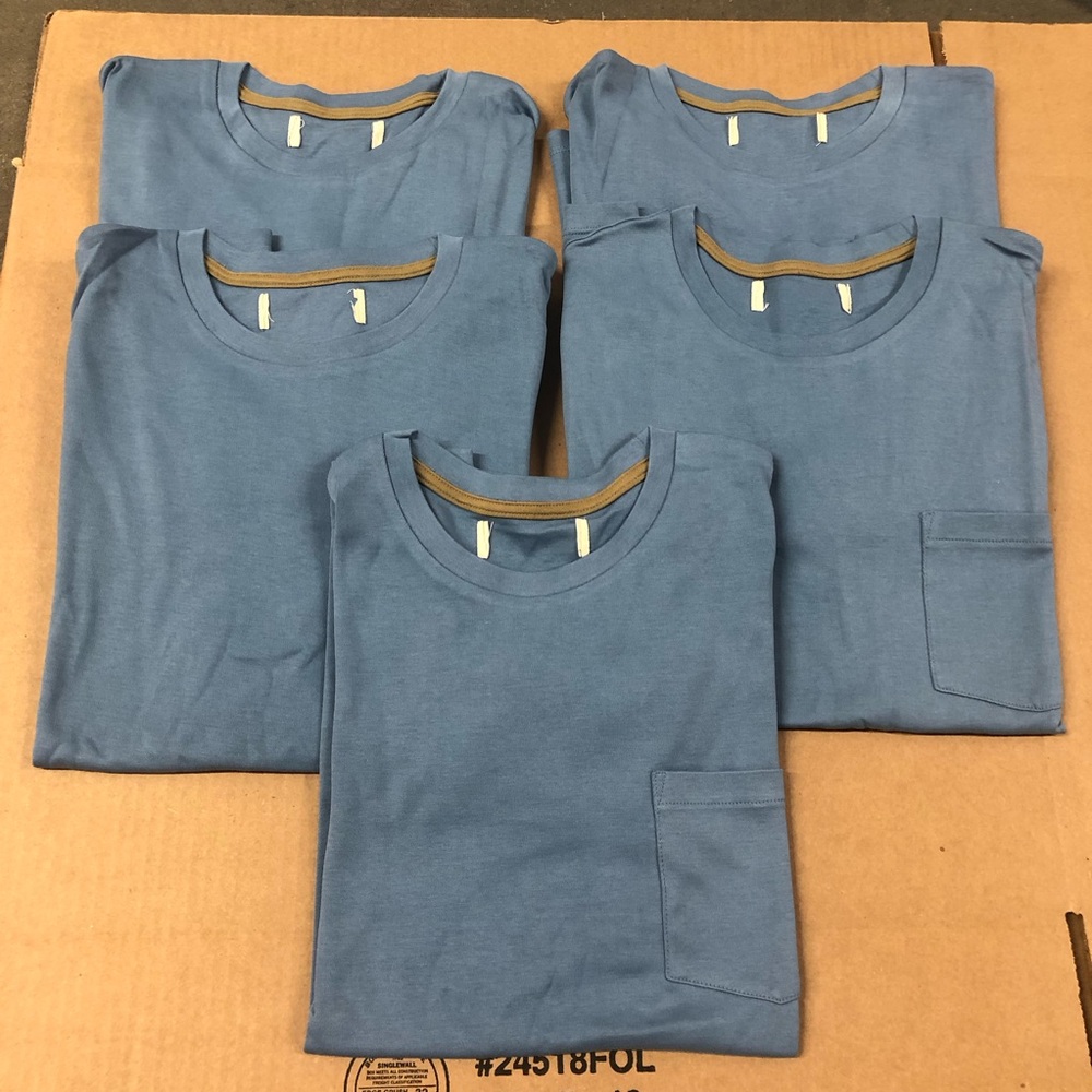 New Lot of 5 t-shirts. Organic Cotton Blue Kids Short Sleeve Tee. Youth Medium